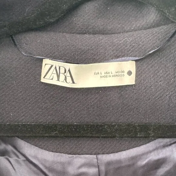 NWT Zara Navy Wool Blend Jacket - Size L - Picture 3 of 5